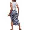 imageMilumia Womens Maternity Outfits 2 Piece Eyelet Ruched Tank Top and Floral Double Slit Midi Skirt SetsNavy Blue