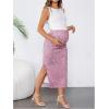 imageMilumia Womens Maternity Outfits 2 Piece Eyelet Ruched Tank Top and Floral Double Slit Midi Skirt SetsPink