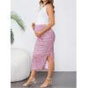 imageMilumia Womens Maternity Outfits 2 Piece Eyelet Ruched Tank Top and Floral Double Slit Midi Skirt SetsPink