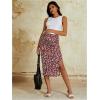 imageMilumia Womens Maternity Outfits 2 Piece Eyelet Ruched Tank Top and Floral Double Slit Midi Skirt SetsRed