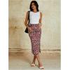 imageMilumia Womens Maternity Outfits 2 Piece Eyelet Ruched Tank Top and Floral Double Slit Midi Skirt SetsRed