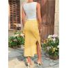 imageMilumia Womens Maternity Outfits 2 Piece Eyelet Ruched Tank Top and Floral Double Slit Midi Skirt SetsYellow
