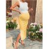 imageMilumia Womens Maternity Outfits 2 Piece Eyelet Ruched Tank Top and Floral Double Slit Midi Skirt SetsYellow