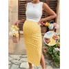 imageMilumia Womens Maternity Outfits 2 Piece Eyelet Ruched Tank Top and Floral Double Slit Midi Skirt SetsYellow