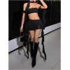 imageMilumia Womens Mesh Ruffle Trim Ruched Mini Skirt Low Waisted Bodycon Club SkirtsBlack