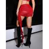 imageMilumia Womens Mesh Ruffle Trim Ruched Mini Skirt Low Waisted Bodycon Club SkirtsRed