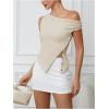 imageMilumia Womens Off One Shoulder Tank Top Asymmetrical Button Hem Going Out Tee ShirtsApricot