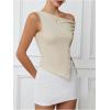 imageMilumia Womens Off One Shoulder Tank Top Asymmetrical Button Hem Going Out Tee ShirtsApricot