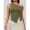 imageMilumia Womens Off One Shoulder Tank Top Asymmetrical Button Hem Going Out Tee ShirtsArmy Green