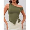 imageMilumia Womens Off One Shoulder Tank Top Asymmetrical Button Hem Going Out Tee ShirtsArmy Green