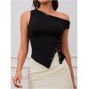 imageMilumia Womens Off One Shoulder Tank Top Asymmetrical Button Hem Going Out Tee ShirtsBlack