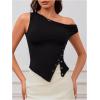 imageMilumia Womens Off One Shoulder Tank Top Asymmetrical Button Hem Going Out Tee ShirtsBlack