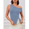 imageMilumia Womens Off One Shoulder Tank Top Asymmetrical Button Hem Going Out Tee ShirtsDusty Blue
