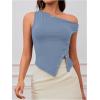 imageMilumia Womens Off One Shoulder Tank Top Asymmetrical Button Hem Going Out Tee ShirtsDusty Blue