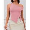 imageMilumia Womens Off One Shoulder Tank Top Asymmetrical Button Hem Going Out Tee ShirtsDusty Pink
