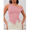 imageMilumia Womens Off One Shoulder Tank Top Asymmetrical Button Hem Going Out Tee ShirtsDusty Pink