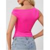 imageMilumia Womens Off One Shoulder Tank Top Asymmetrical Button Hem Going Out Tee ShirtsHot Pink