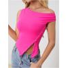 imageMilumia Womens Off One Shoulder Tank Top Asymmetrical Button Hem Going Out Tee ShirtsHot Pink
