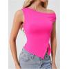 imageMilumia Womens Off One Shoulder Tank Top Asymmetrical Button Hem Going Out Tee ShirtsHot Pink