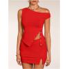 imageMilumia Womens Off One Shoulder Tank Top Asymmetrical Button Hem Going Out Tee ShirtsRed