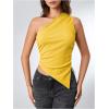 imageMilumia Womens One Shoulder Tank Tops Summer Ruched Asymmetrical Off The Shoulder Sleeveless Going Out Crop TopsBright Yellow