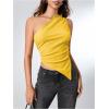 imageMilumia Womens One Shoulder Tank Tops Summer Ruched Asymmetrical Off The Shoulder Sleeveless Going Out Crop TopsBright Yellow