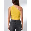 imageMilumia Womens One Shoulder Tank Tops Summer Ruched Asymmetrical Off The Shoulder Sleeveless Going Out Crop TopsBright Yellow