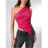 imageMilumia Womens One Shoulder Tank Tops Summer Ruched Asymmetrical Off The Shoulder Sleeveless Going Out Crop TopsHot Pink