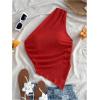 imageMilumia Womens One Shoulder Tank Tops Summer Ruched Asymmetrical Off The Shoulder Sleeveless Going Out Crop TopsRed