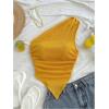 imageMilumia Womens One Shoulder Tank Tops Summer Ruched Asymmetrical Off The Shoulder Sleeveless Going Out Crop TopsYellow