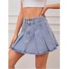 imageMilumia Womens Pleated Denim Skirt Trendy High Waisted Mini Jean Skater SkirtsLight Wash Blue