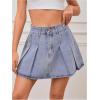 imageMilumia Womens Pleated Denim Skirt Trendy High Waisted Mini Jean Skater SkirtsLight Wash Blue