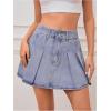 imageMilumia Womens Pleated Denim Skirt Trendy High Waisted Mini Jean Skater SkirtsLight Wash Blue