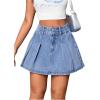 imageMilumia Womens Pleated Denim Skirt Trendy High Waisted Mini Jean Skater SkirtsMedium Wash