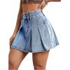 imageMilumia Womens Pleated Denim Skirt Trendy High Waisted Mini Jean Skater SkirtsSolid Blue