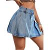 imageMilumia Womens Pleated Denim Skirt Trendy High Waisted Mini Jean Skater SkirtsSolid Blue