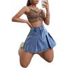 imageMilumia Womens Pleated Denim Skirt Trendy High Waisted Mini Jean Skater SkirtsSolid Blue