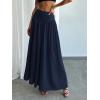 imageMilumia Womens Pleated Flowy Long Skirts High Waist Maxi Skirt with PocketDark Blue