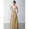 imageMilumia Womens Pleated Flowy Long Skirts High Waist Maxi Skirt with PocketKhaki