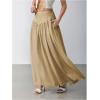 imageMilumia Womens Pleated Flowy Long Skirts High Waist Maxi Skirt with PocketKhaki