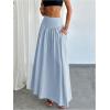 imageMilumia Womens Pleated Flowy Long Skirts High Waist Maxi Skirt with PocketLight Blue