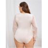 imageMilumia Womens Plus Size Crew Neck Mesh Long Sleeve Bodysuit Leotards Shirts JumpsuitApricot