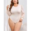 imageMilumia Womens Plus Size Crew Neck Mesh Long Sleeve Bodysuit Leotards Shirts JumpsuitApricot