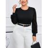 imageMilumia Womens Plus Size Crew Neck Mesh Long Sleeve Bodysuit Leotards Shirts JumpsuitBlack