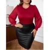 imageMilumia Womens Plus Size Crew Neck Mesh Long Sleeve Bodysuit Leotards Shirts JumpsuitRed