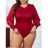 imageMilumia Womens Plus Size Crew Neck Mesh Long Sleeve Bodysuit Leotards Shirts JumpsuitRed