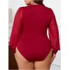 imageMilumia Womens Plus Size Crew Neck Mesh Long Sleeve Bodysuit Leotards Shirts JumpsuitRed
