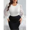 imageMilumia Womens Plus Size Crew Neck Mesh Long Sleeve Bodysuit Leotards Shirts JumpsuitWhite