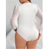 imageMilumia Womens Plus Size Crew Neck Mesh Long Sleeve Bodysuit Leotards Shirts JumpsuitWhite
