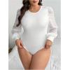 imageMilumia Womens Plus Size Crew Neck Mesh Long Sleeve Bodysuit Leotards Shirts JumpsuitWhite